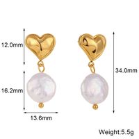 1 Pair French Style Heart Shape Plating Stainless Steel Freshwater Pearl 18k Gold Plated Drop Earrings main image 5