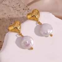 1 Pair French Style Heart Shape Plating Stainless Steel Freshwater Pearl 18k Gold Plated Drop Earrings main image 4