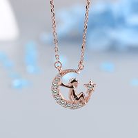 Wholesale Simple Style Cartoon Character Star Moon Sterling Silver Zircon Pendant Necklace sku image 2