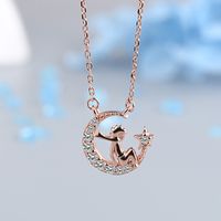 Wholesale Simple Style Cartoon Character Star Moon Sterling Silver Zircon Pendant Necklace main image 4