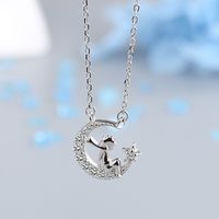 Wholesale Simple Style Cartoon Character Star Moon Sterling Silver Zircon Pendant Necklace sku image 1