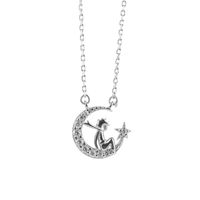 Wholesale Simple Style Cartoon Character Star Moon Sterling Silver Zircon Pendant Necklace main image 3