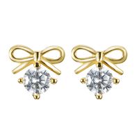 1 Pair Sweet Bow Knot Sterling Silver Inlay Zircon Ear Studs main image 4