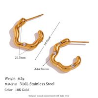 1 Pair Simple Style C Shape Irregular Plating Inlay Stainless Steel Zircon 18k Gold Plated Ear Studs sku image 1