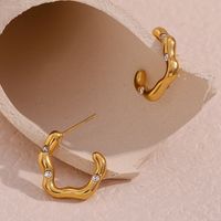 1 Pair Simple Style C Shape Irregular Plating Inlay Stainless Steel Zircon 18k Gold Plated Ear Studs main image 4