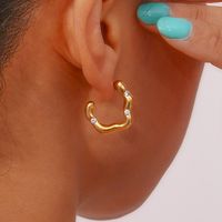 1 Pair Simple Style C Shape Irregular Plating Inlay Stainless Steel Zircon 18k Gold Plated Ear Studs main image 2