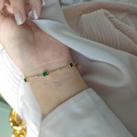 Casual Square Titanium Steel Inlay Zircon Gold Plated Bracelets main image 5