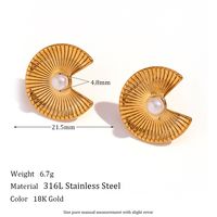 1 Pair French Style Sector Stainless Steel Plating Inlay Pearl 18k Gold Plated Ear Studs main image 5