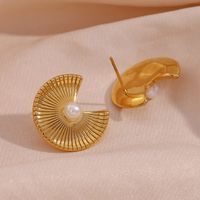 1 Pair French Style Sector Stainless Steel Plating Inlay Pearl 18k Gold Plated Ear Studs main image 1