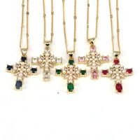 Hip-hop Retro Cross Copper Plating Inlay Zircon Gold Plated Pendant Necklace main image 7