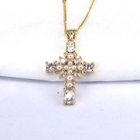 Hip-hop Retro Cross Copper Plating Inlay Zircon Gold Plated Pendant Necklace main image 2