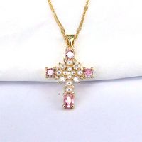 Hip-hop Retro Cross Copper Plating Inlay Zircon Gold Plated Pendant Necklace main image 4