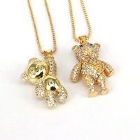 Hip-hop Retro Punk Little Bear Copper Plating Inlay Zircon Gold Plated Pendant Necklace main image 4