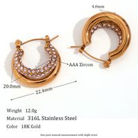 1 Pair French Style Round Stainless Steel Plating Inlay Zircon 18k Gold Plated Hoop Earrings main image 5
