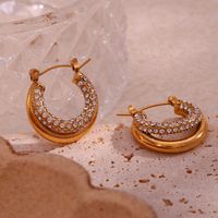 1 Pair French Style Round Stainless Steel Plating Inlay Zircon 18k Gold Plated Hoop Earrings main image 3