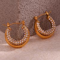 1 Pair French Style Round Stainless Steel Plating Inlay Zircon 18k Gold Plated Hoop Earrings main image 4