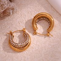 1 Pair French Style Round Stainless Steel Plating Inlay Zircon 18k Gold Plated Hoop Earrings main image 1