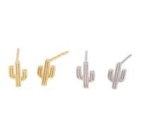 1 Pair Simple Style Cactus Sterling Silver Plating White Gold Plated Gold Plated Ear Studs main image 1