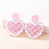 Sweet Lattice Heart Shape Arylic Printing Women's Drop Earrings 1 Pair sku image 1