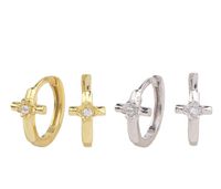 1 Pair Simple Style Cross Sterling Silver Inlay Zircon White Gold Plated Gold Plated Earrings main image 1