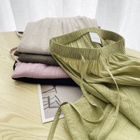 Einfacher Stil Einfarbig Leinen Baumwolle Baumwolle Und Leinen Falten Riemen Gerade Hosen main image 1