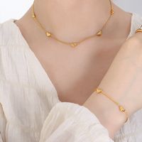 Elegant Simple Style Heart Shape Titanium Steel Inlay Zircon 18k Gold Plated Bracelets Earrings Necklace main image 6