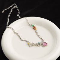 Sweet Heart Shape Alloy Titanium Steel Plating Chain Inlay Resin Women's Pendant Necklace Long Necklace main image 1