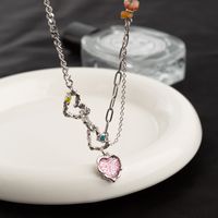 Sweet Heart Shape Alloy Titanium Steel Plating Chain Inlay Resin Women's Pendant Necklace Long Necklace sku image 1