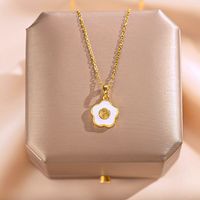Ig Style Sweet Four Leaf Clover Butterfly Shell Titanium Steel Plating Inlay Opal Shell Zircon Pendant Necklace sku image 34