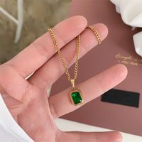 Retro Square Oval Flower Stainless Steel Plating Inlay Artificial Gemstones Zircon 18k Gold Plated Pendant Necklace sku image 5