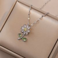 Basic Modern Style Flower Titanium Steel Plating Inlay Zircon Pendant Necklace main image 4