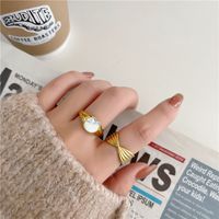 Basic Classic Style Geometric Titanium Steel Plating Inlay Shell 18k Gold Plated Rings main image 5