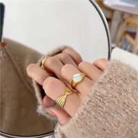 Basic Classic Style Geometric Titanium Steel Plating Inlay Shell 18k Gold Plated Rings main image 4