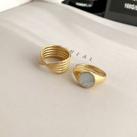 Basic Classic Style Geometric Titanium Steel Plating Inlay Shell 18k Gold Plated Rings main image 1