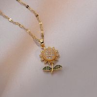 Lady Heart Shape Flower Titanium Steel Plating Inlay Zircon Gold Plated Pendant Necklace sku image 33