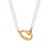 Elegant Baroque Style Oval Freshwater Pearl Titanium Steel Plating 18k Gold Plated Necklace main image 2