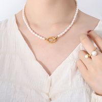 Elegant Baroque Style Oval Freshwater Pearl Titanium Steel Plating 18k Gold Plated Necklace main image 4