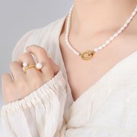 Elegant Baroque Style Oval Freshwater Pearl Titanium Steel Plating 18k Gold Plated Necklace main image 6