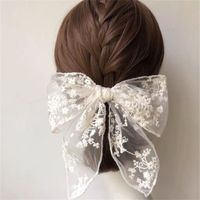Sweet Solid Color Bow Knot Lace Embroidery Lace Hair Clip Rubber Band main image 2