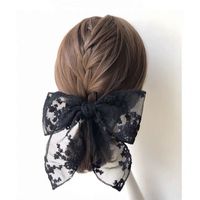 Sweet Solid Color Bow Knot Lace Embroidery Lace Hair Clip Rubber Band main image 4