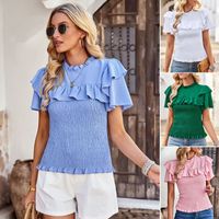 Women's Blouse Short Sleeve Blouses Ruffles Simple Style Solid Color main image 6