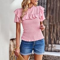 Women's Blouse Short Sleeve Blouses Ruffles Simple Style Solid Color main image 5