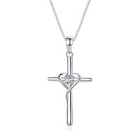 Großhandel Einfacher Stil Kreuzen Herzform Sterling Silber Zirkon Halskette Mit Anhänger sku image 1