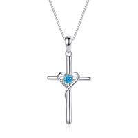 Wholesale Simple Style Cross Heart Shape Sterling Silver Zircon Pendant Necklace sku image 3
