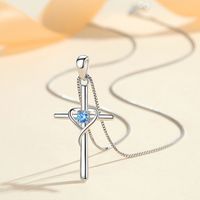 Wholesale Simple Style Cross Heart Shape Sterling Silver Zircon Pendant Necklace main image 3