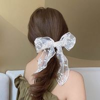 Sweet Solid Color Bow Knot Lace Embroidery Lace Hair Clip Rubber Band main image 1