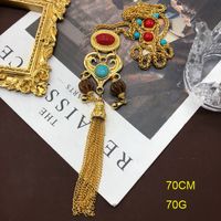 Vintage Turquoise Tassel Long Necklace Heart Stud Earrings Wholesale Nihaojewelry sku image 5