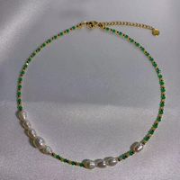 Ins-stil Geometrisch Rostfreier Stahl Kristall Süßwasserperle Perlen Überzug Armbänder Halskette sku image 5