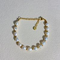 Ins-stil Geometrisch Rostfreier Stahl Kristall Süßwasserperle Perlen Überzug Armbänder Halskette sku image 3