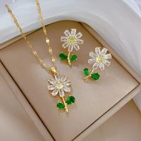 Titanium Steel Copper Sweet Inlay Flower Zircon Pendant Necklace main image 1